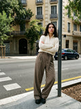 DAXUEN cream cable knit quarter-zip pullover sweater — model photo