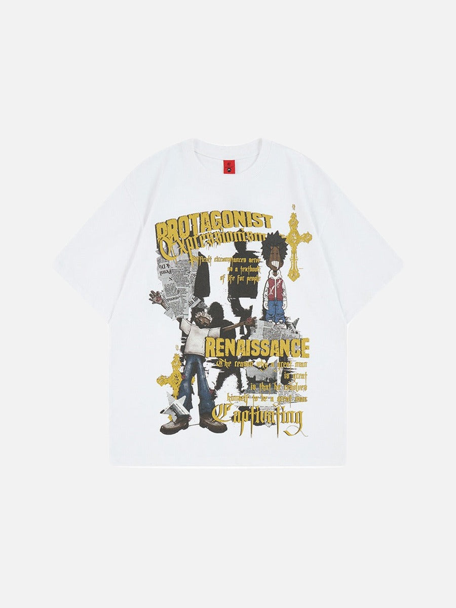 DAXUEN Loose-fit graphic T-shirt with distressed print