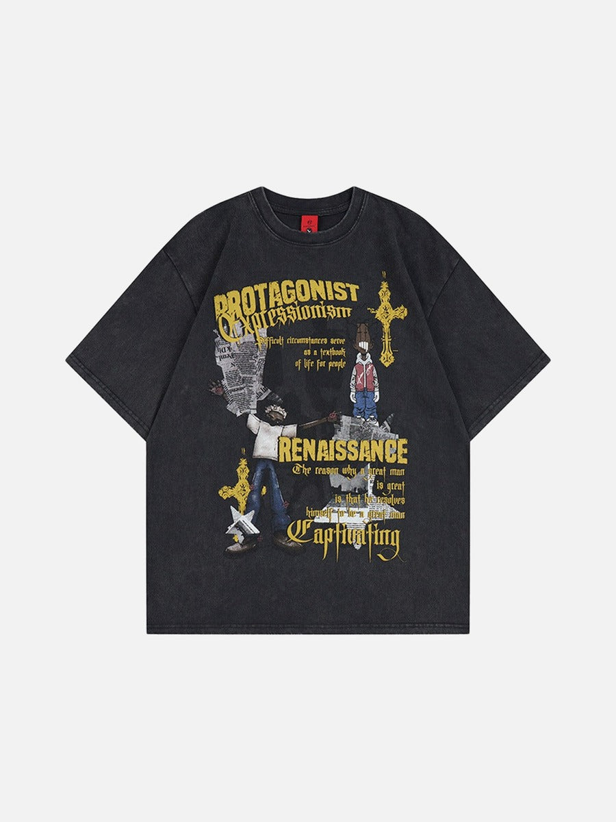 DAXUEN Loose-fit graphic T-shirt with distressed print
