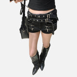 DAXUEN dark brown puff silhouette high-waisted shorts