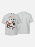 DAXUEN Heather grey short-sleeved T-shirt with punk cat graphic
