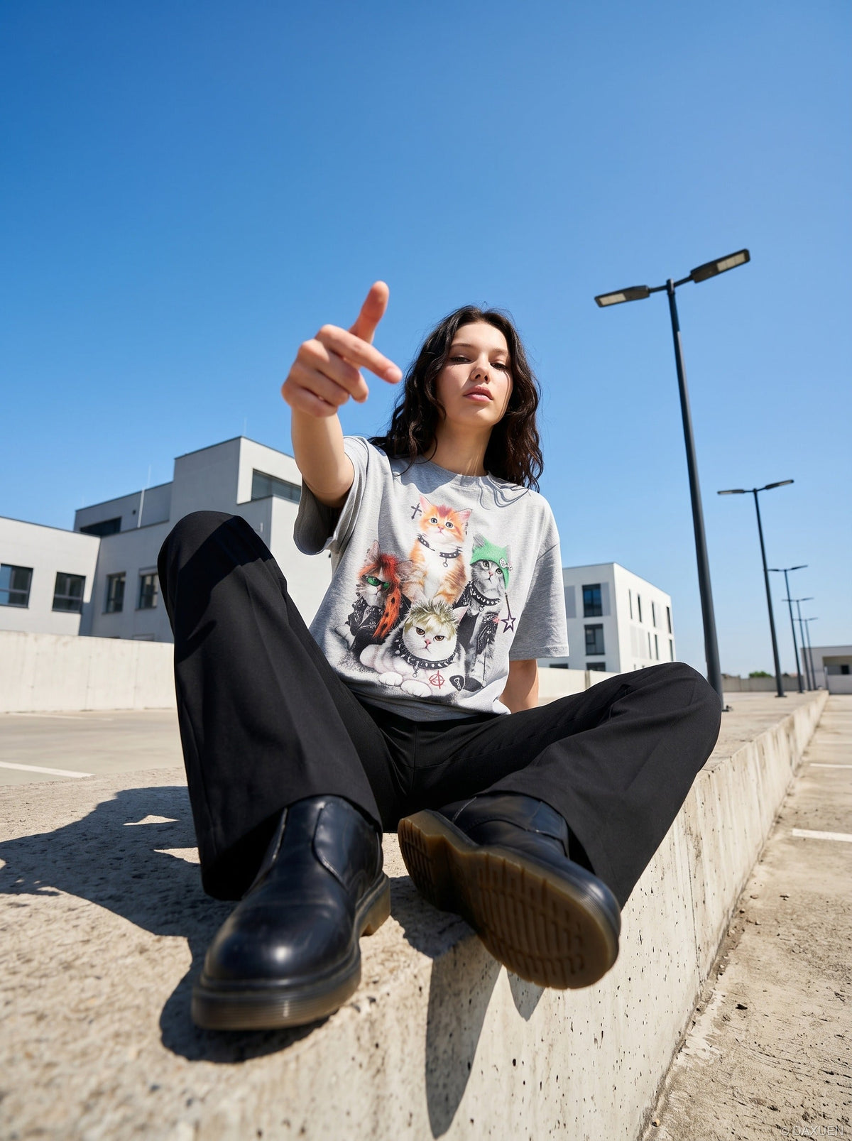 DAXUEN Punk Cat Graphic T-Shirt by DAXUEN — model photo