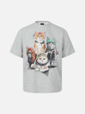 DAXUEN Heather grey short-sleeved T-shirt with punk cat graphic