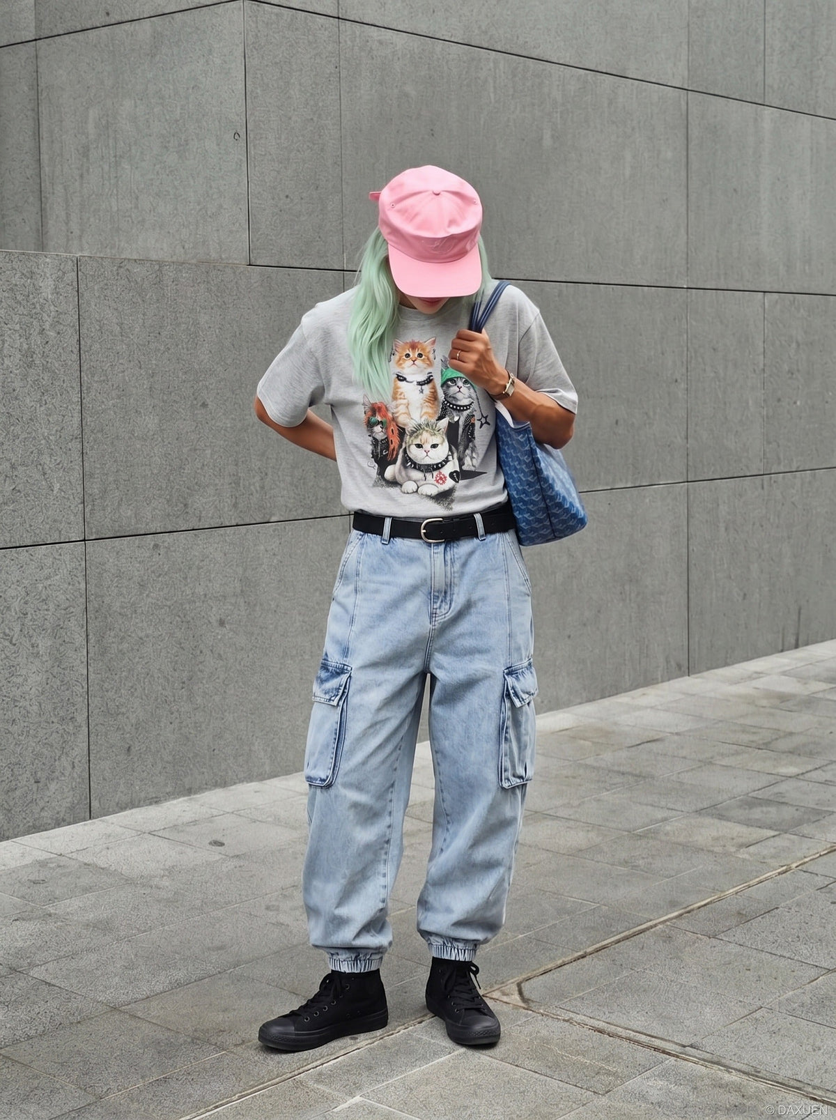 DAXUEN punk-cat-graphic-t-shirt-short-sleeve — model photo