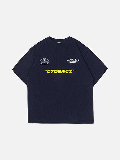 DAXUEN navy blue PUNK emblem short-sleeve t-shirt