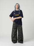 DAXUEN navy blue PUNK emblem short-sleeve t-shirt — model photo
