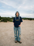 DAXUEN navy blue PUNK emblem short-sleeve t-shirt — model photo