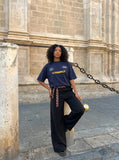 DAXUEN navy blue PUNK emblem short-sleeve t-shirt — model photo