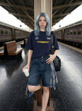 DAXUEN navy blue PUNK emblem short-sleeve t-shirt — model photo