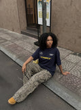 DAXUEN navy blue PUNK emblem short-sleeve t-shirt — model photo