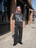 DAXUEN dark grey acid-wash graphic tee with punk portraits — model photo