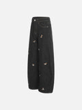 DAXUEN Dark-wash wide-leg jeans with dog embroidery
