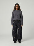DAXUEN Dark-wash wide-leg jeans with dog embroidery — model photo