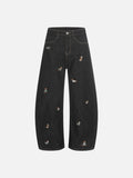 DAXUEN Dark-wash wide-leg jeans with dog embroidery