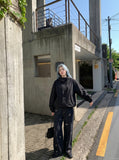 DAXUEN Dark-wash wide-leg jeans with dog embroidery — model photo