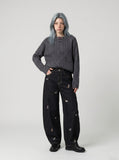DAXUEN Dark-wash wide-leg jeans with dog embroidery — model photo