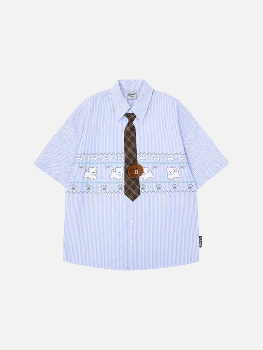DAXUEN Puppy Tie Striped Short Sleeve Shirt