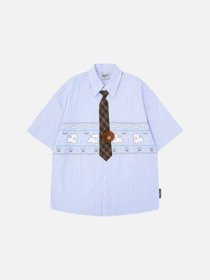 DAXUEN Puppy Tie Striped Short Sleeve Shirt