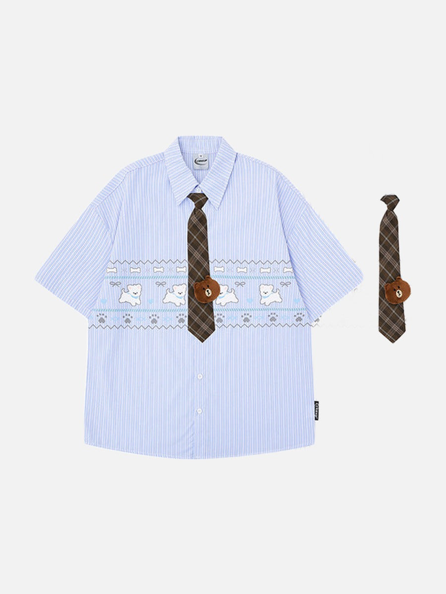 DAXUEN Puppy Tie Striped Short Sleeve Shirt