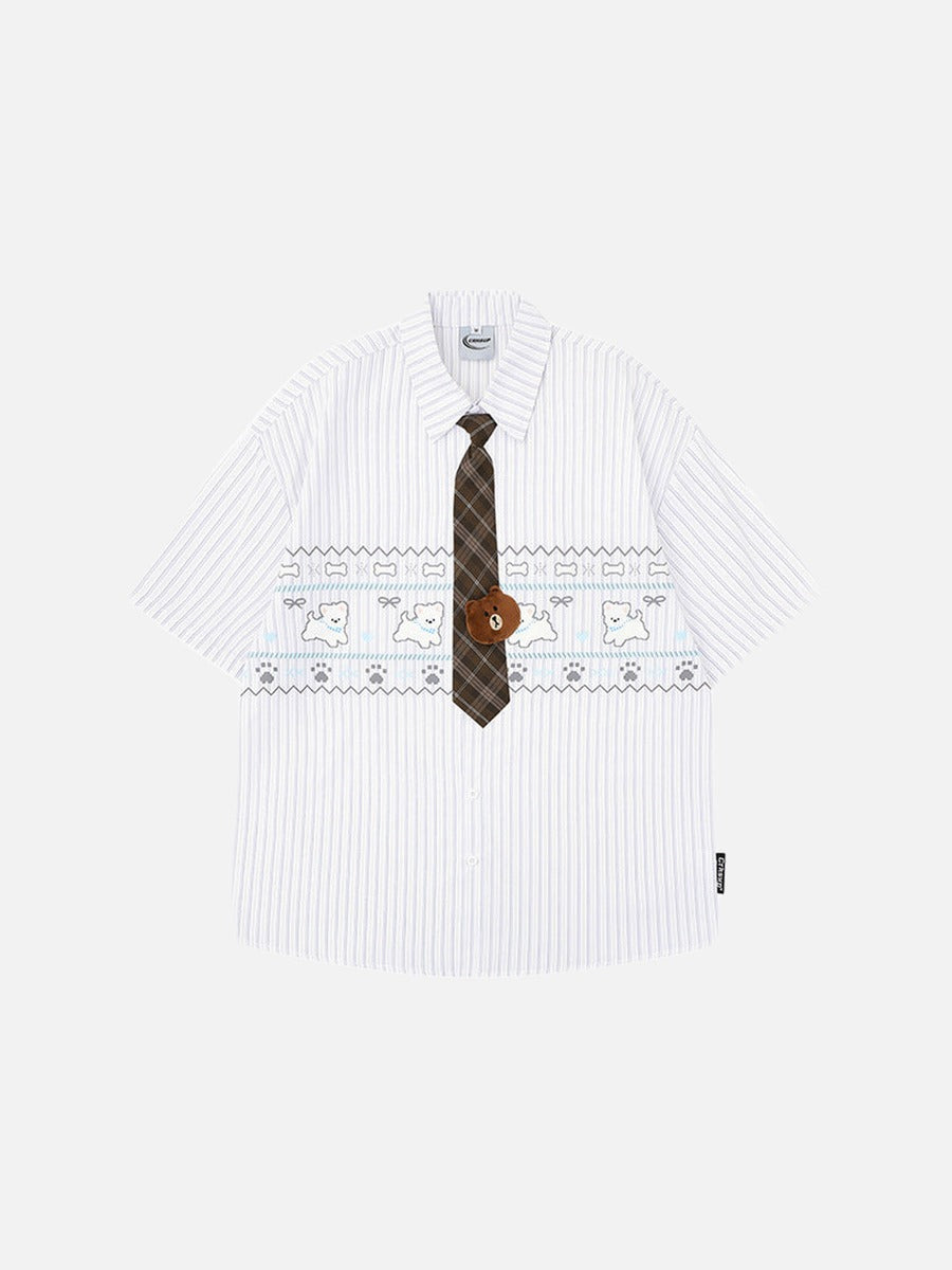 DAXUEN Puppy Tie Striped Short Sleeve Shirt