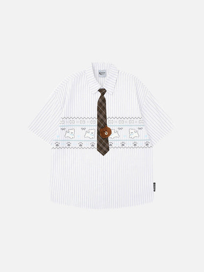 DAXUEN Puppy Tie Striped Short Sleeve Shirt