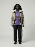 DAXUEN Purple short-sleeved crew neck graphic t-shirt — model photo