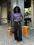 DAXUEN Purple short-sleeved crew neck graphic t-shirt — model photo