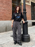 DAXUEN Short-sleeved button-up shirt with racing graphics — model photo
