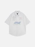 DAXUEN Short-sleeved button-up shirt with racing graphics — model photo