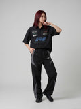 DAXUEN Short-sleeved button-up shirt with racing graphics — model photo