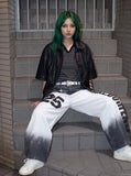 DAXUEN High-waisted wide-leg trousers with dip-dye effect — model photo