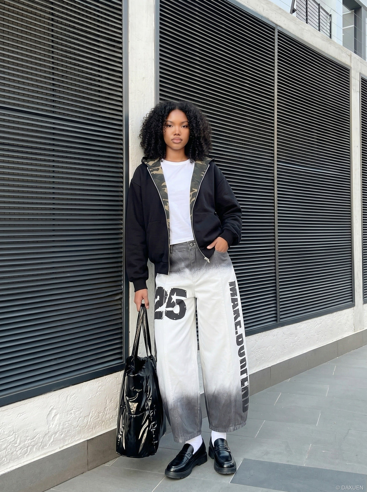 DAXUEN High-waisted wide-leg trousers with dip-dye effect — model photo