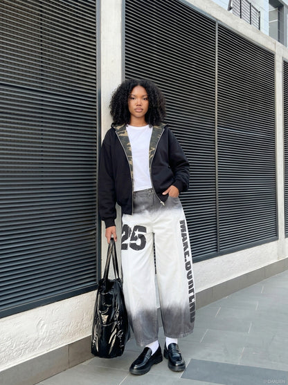 DAXUEN High-waisted wide-leg trousers with dip-dye effect — model photo