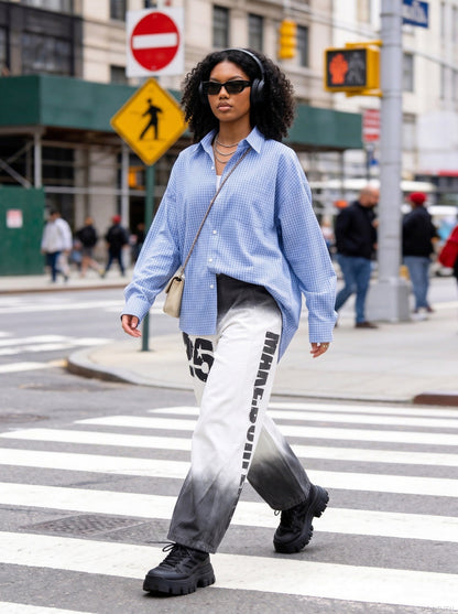 DAXUEN High-waisted wide-leg trousers with dip-dye effect — model photo