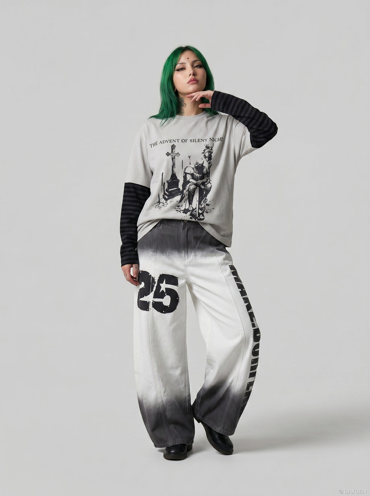 DAXUEN High-waisted wide-leg trousers with dip-dye effect — model photo