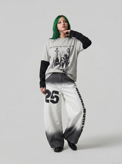 DAXUEN High-waisted wide-leg trousers with dip-dye effect — model photo