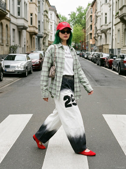DAXUEN High-waisted wide-leg trousers with dip-dye effect — model photo