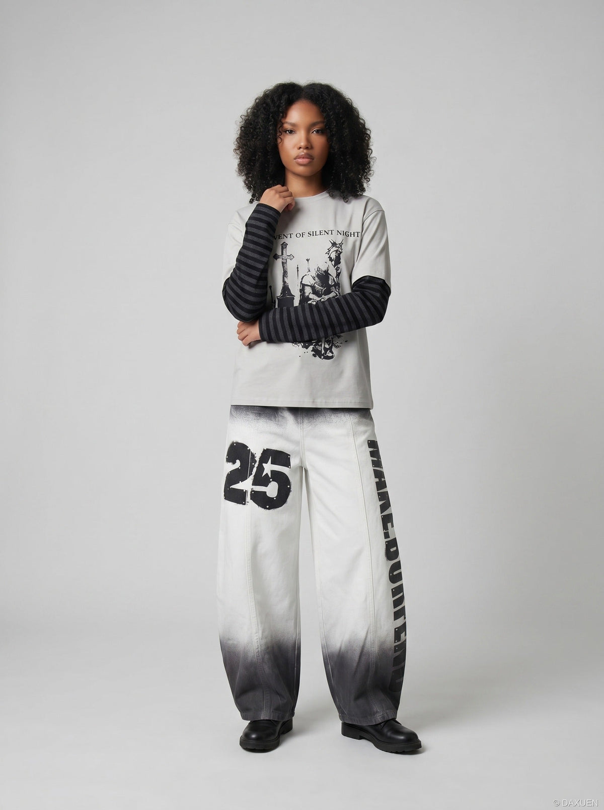 DAXUEN High-waisted wide-leg trousers with dip-dye effect — model photo
