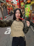 DAXUEN Long-sleeve raglan top with camouflage sleeves and star print — model photo