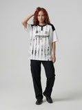 DAXUEN Raglan short-sleeved T-shirt with vertical stripes and graphics — model photo
