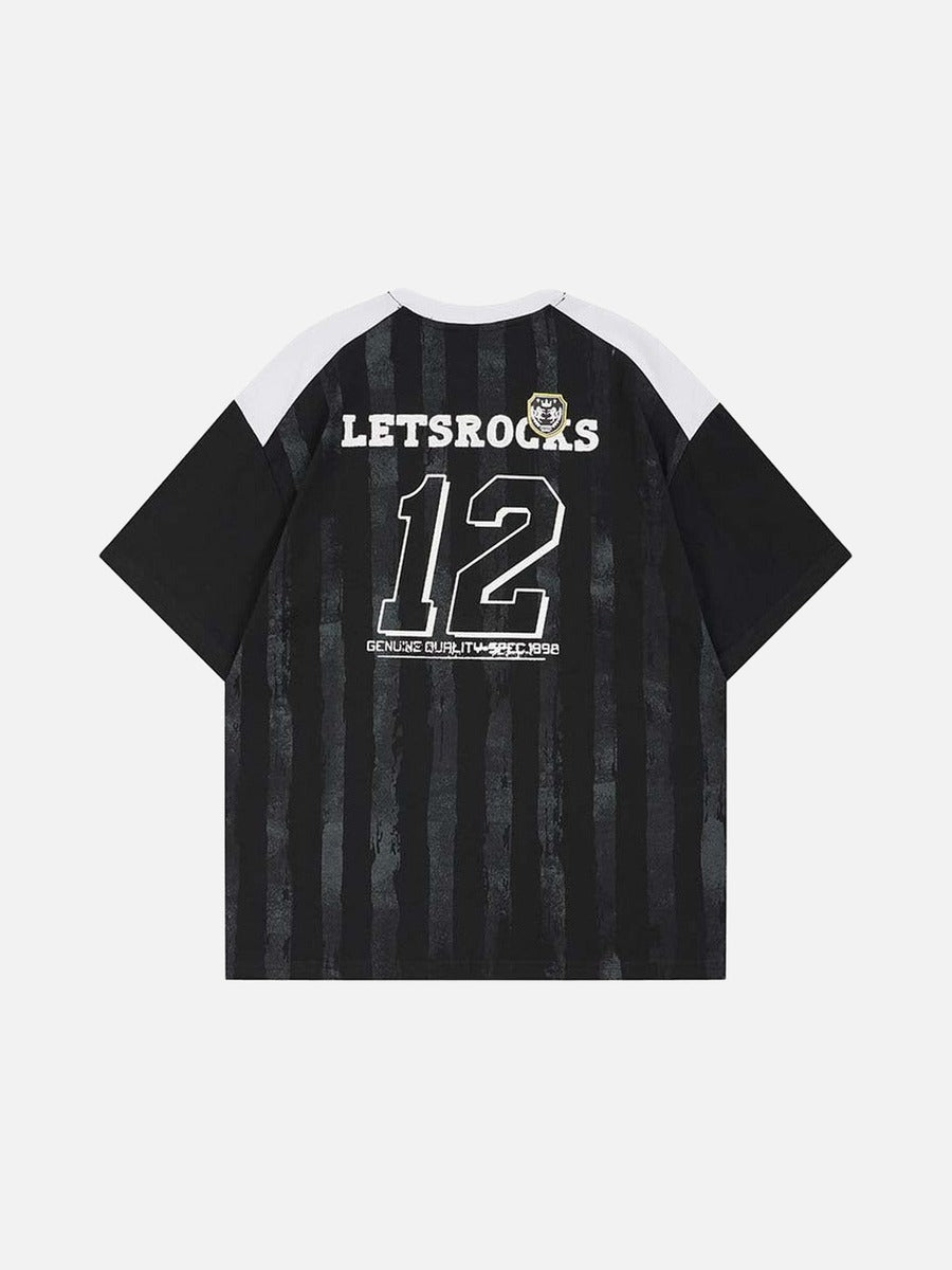 DAXUEN Raglan short-sleeved T-shirt with vertical stripes and graphics