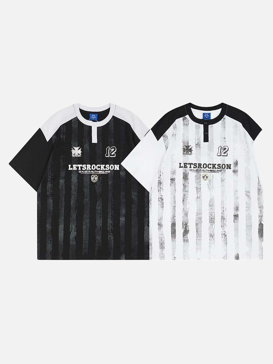 DAXUEN Raglan short-sleeved T-shirt with vertical stripes and graphics
