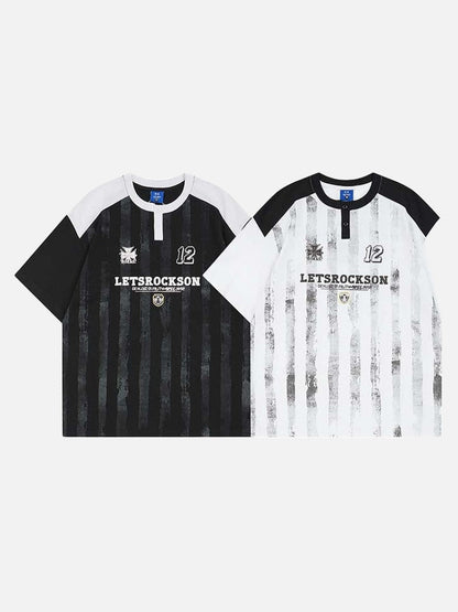 DAXUEN Raglan short-sleeved T-shirt with vertical stripes and graphics