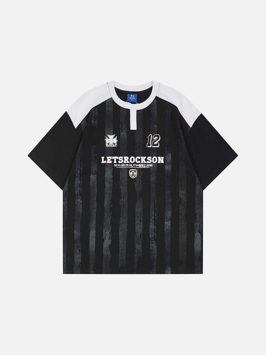DAXUEN Raglan short-sleeved T-shirt with vertical stripes and graphics