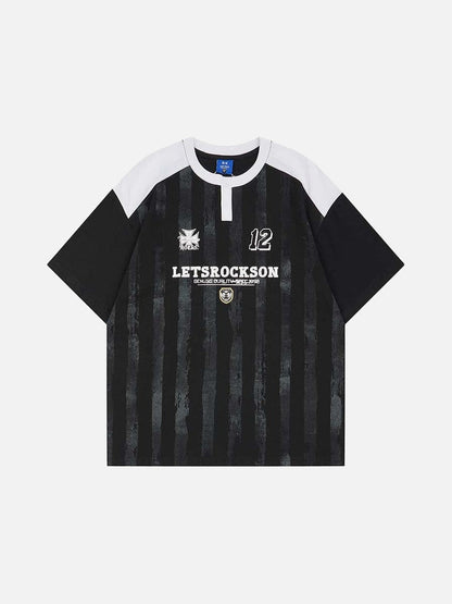 DAXUEN Raglan short-sleeved T-shirt with vertical stripes and graphics