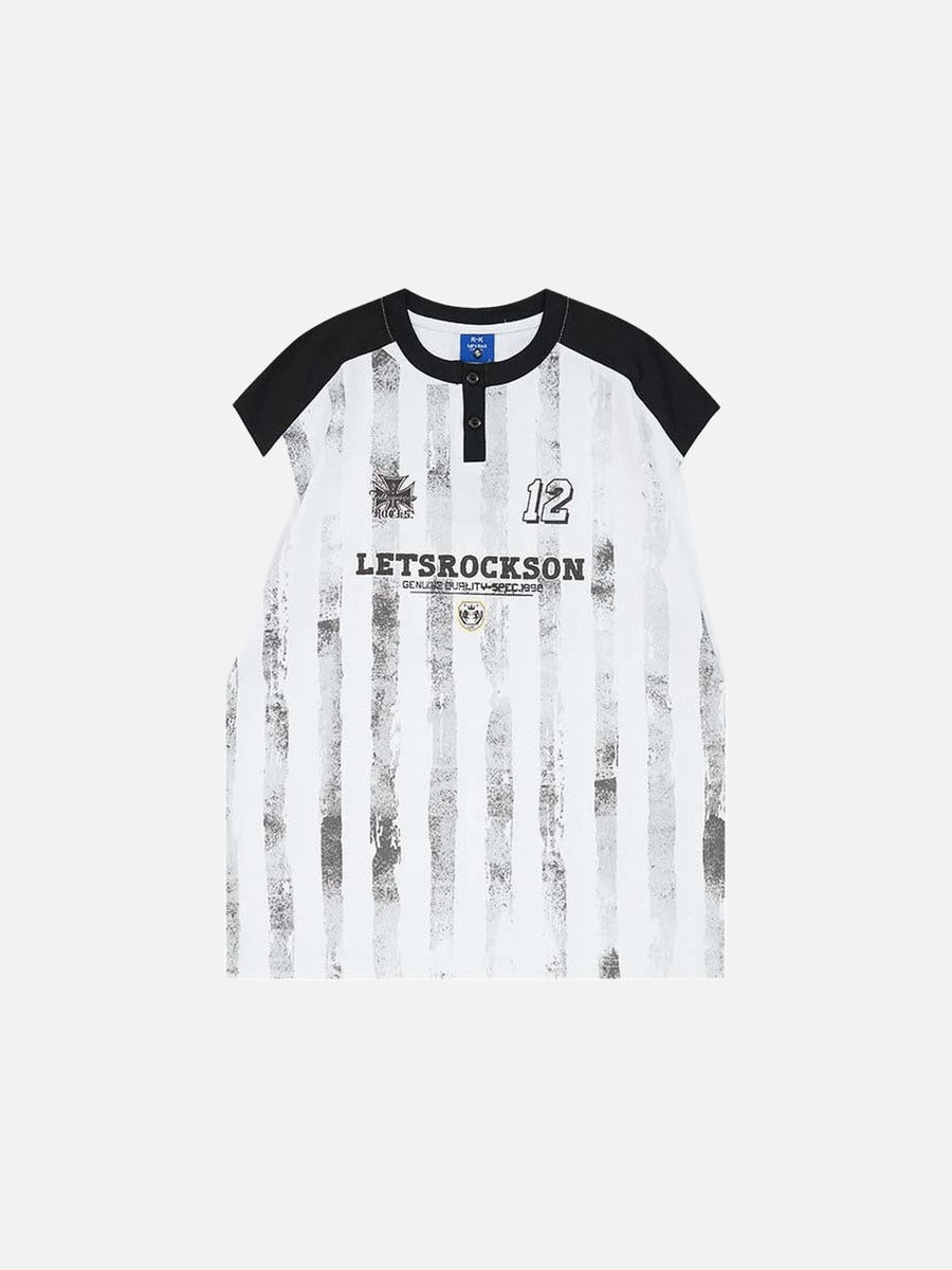 DAXUEN Raglan short-sleeved T-shirt with vertical stripes and graphics