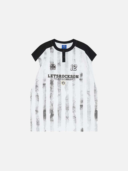 DAXUEN Raglan short-sleeved T-shirt with vertical stripes and graphics