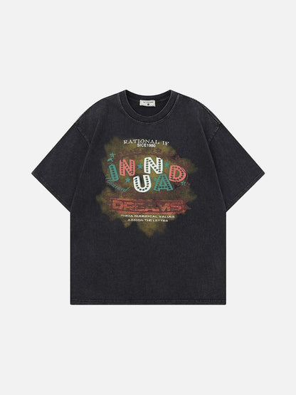 DAXUEN Vintage graphic print short-sleeved T-shirt