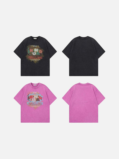 DAXUEN Vintage graphic print short-sleeved T-shirt