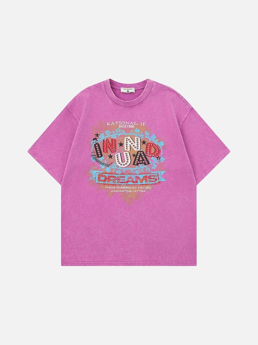 DAXUEN Vintage graphic print short-sleeved T-shirt